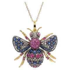 Pradera Jewels 18K Gelbgold & Silber Anhänger mit Diamanten, Saphiren & Rubinen