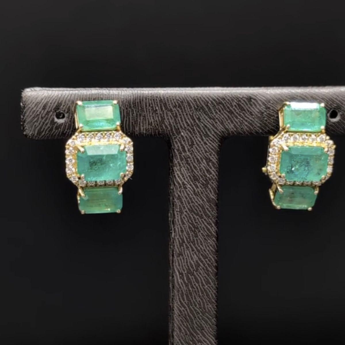 Contemporain Pradera Bijoux et Boucles d'oreilles émeraude & or jaune 18k & diamants blancs en vente