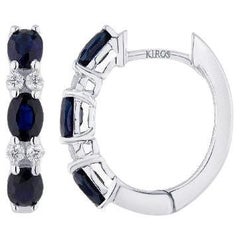Pradera Jewels Blue Sapphire Earrings & 18k White Gold & White Diamonds