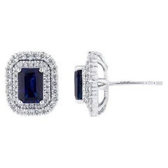 Pradera Jewels Blue Sapphire Earrings & 18k White Gold & White Diamonds
