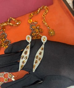 Pradera Jewels D'Art Gold & Silver Earrings with Diamonds & Yellow Sapphire