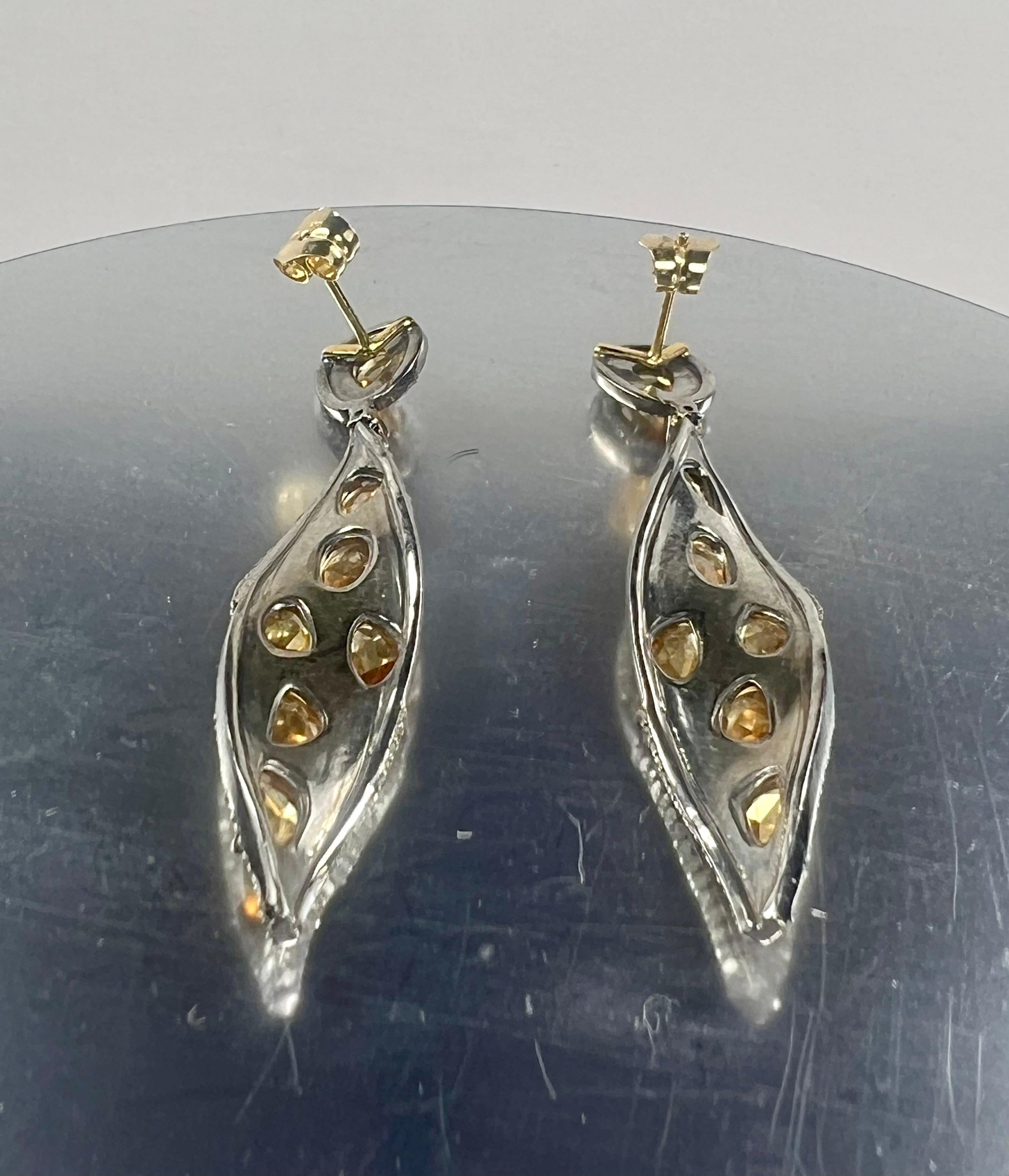 Pradera Jewels D'Art Orecchini in oro e argento con diamanti e zaffiro giallo In condizioni Nuovo in vendita a Bilbao, ES