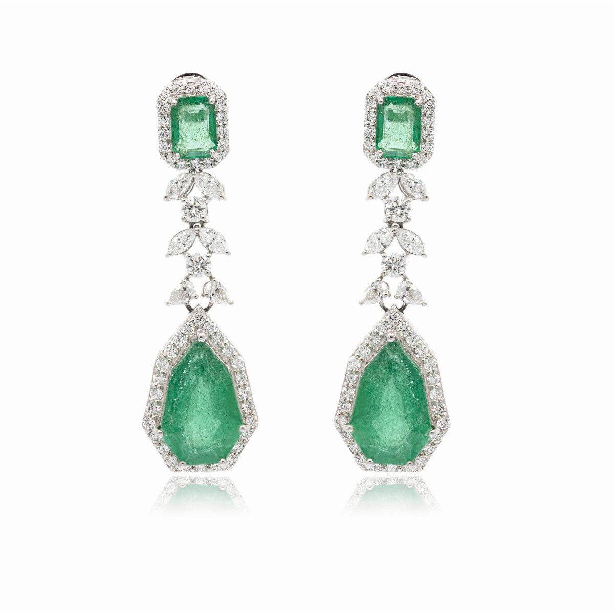 Pradera Joyas Pendientes Esmeralda & Oro Rosa 18k & Diamantes Blancos en venta 10