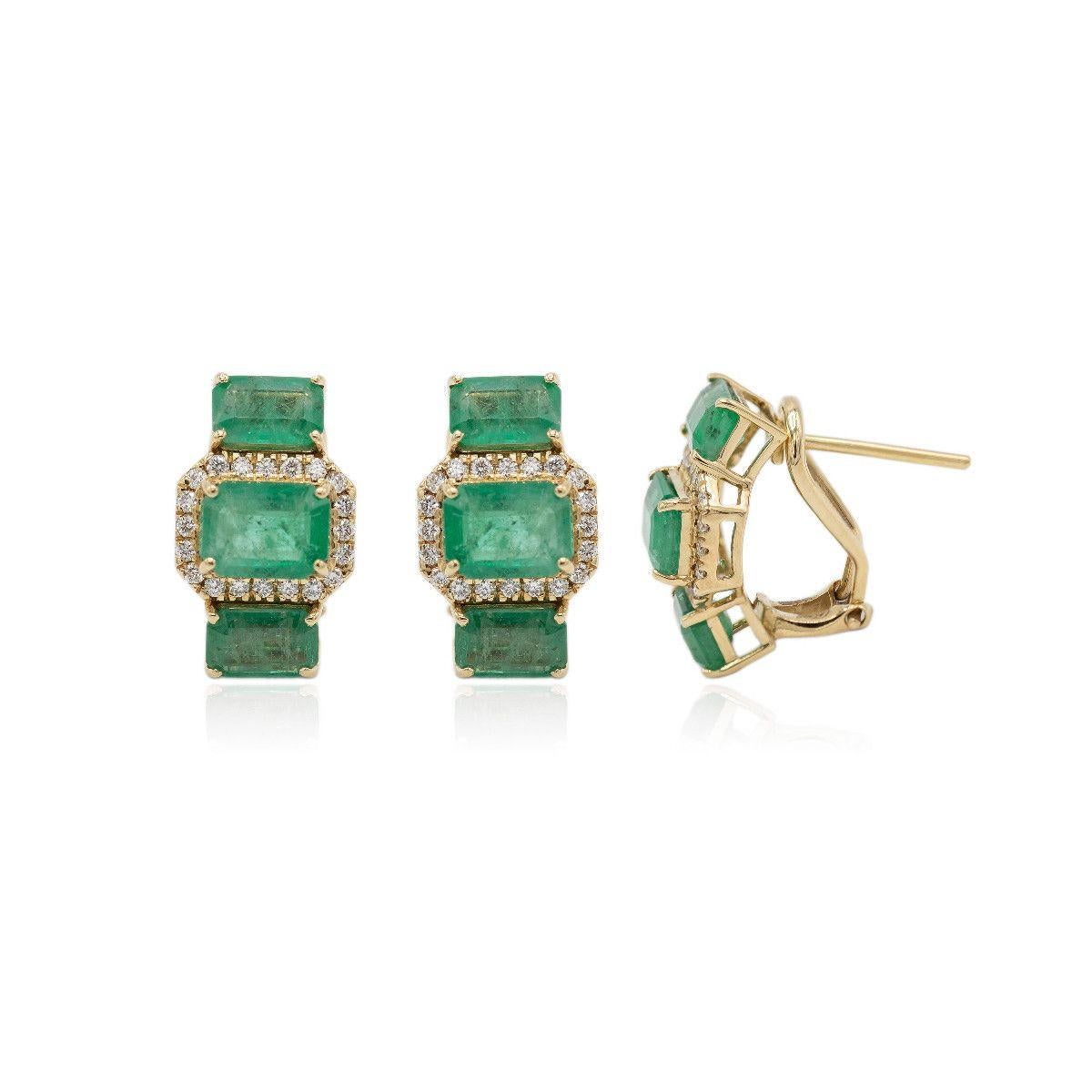 Pradera Joyas Pendientes Esmeralda & Oro Rosa 18k & Diamantes Blancos en venta 13