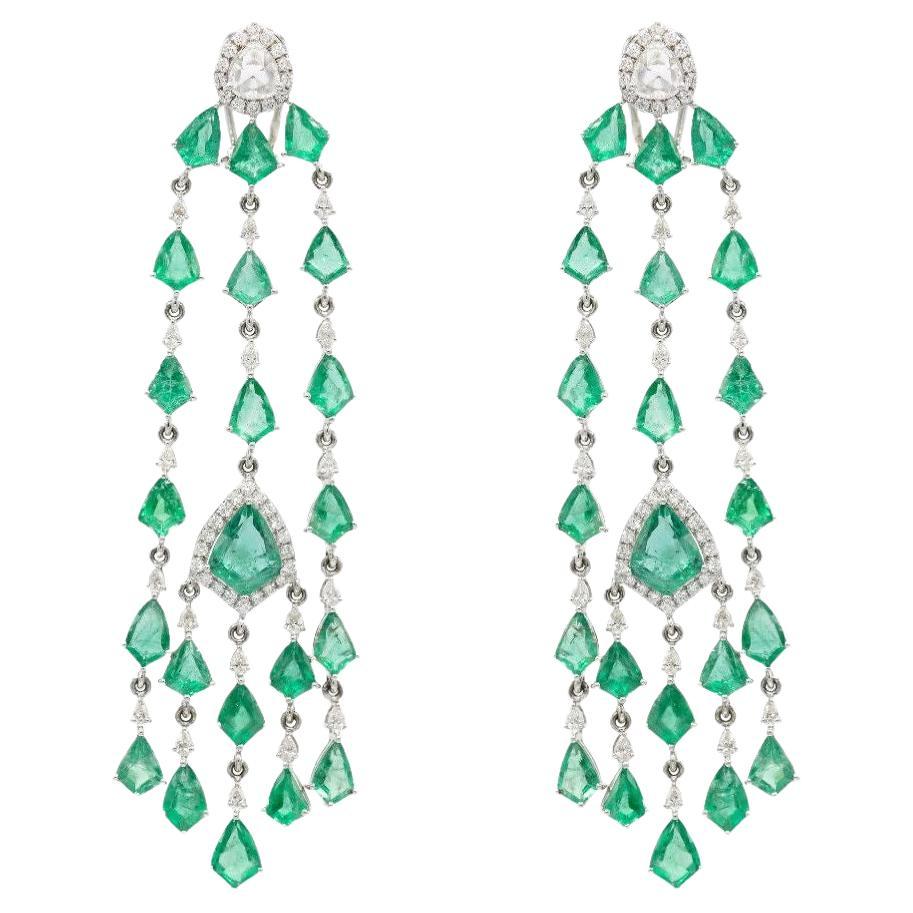 Pradera Joyas Pendientes Esmeralda & Oro Rosa 18k & Diamantes Blancos en venta
