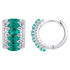 Pradera Jewels Smaragd-Ohrringe & 18k Weißgold & weiße Diamanten