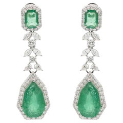 Pradera Joyas Pendientes Esmeralda & Oro Blanco 18k & Diamantes Blancos