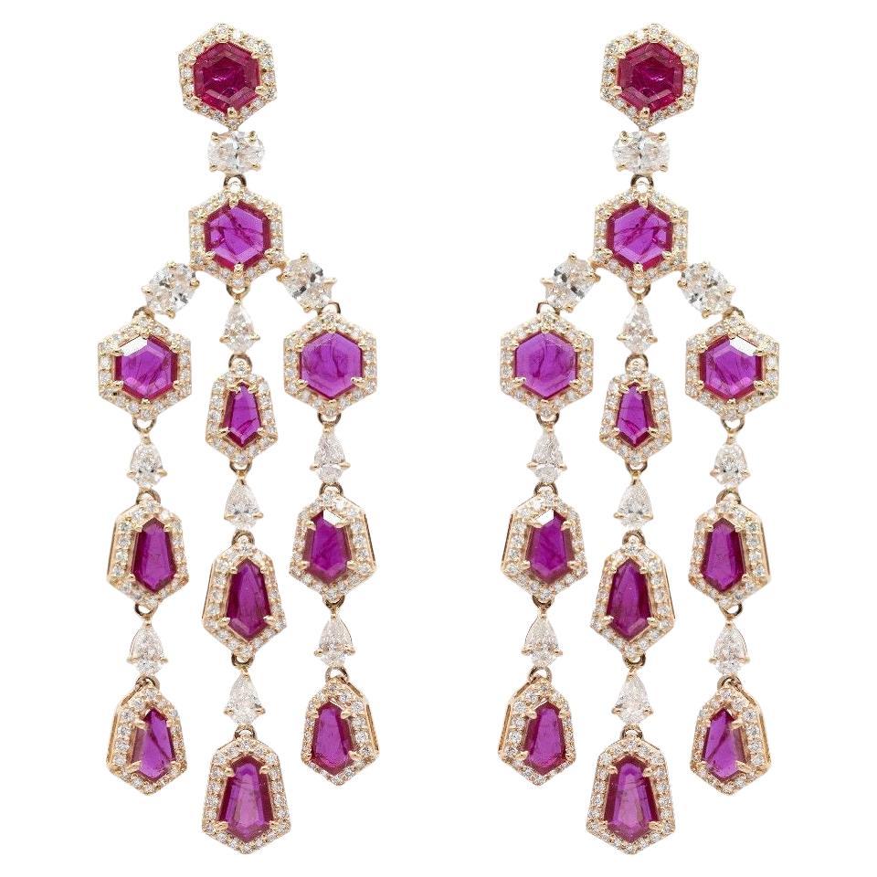 Pradera Jewels Boucles d'oreilles rubis & or rose 18k & diamants blancs en vente
