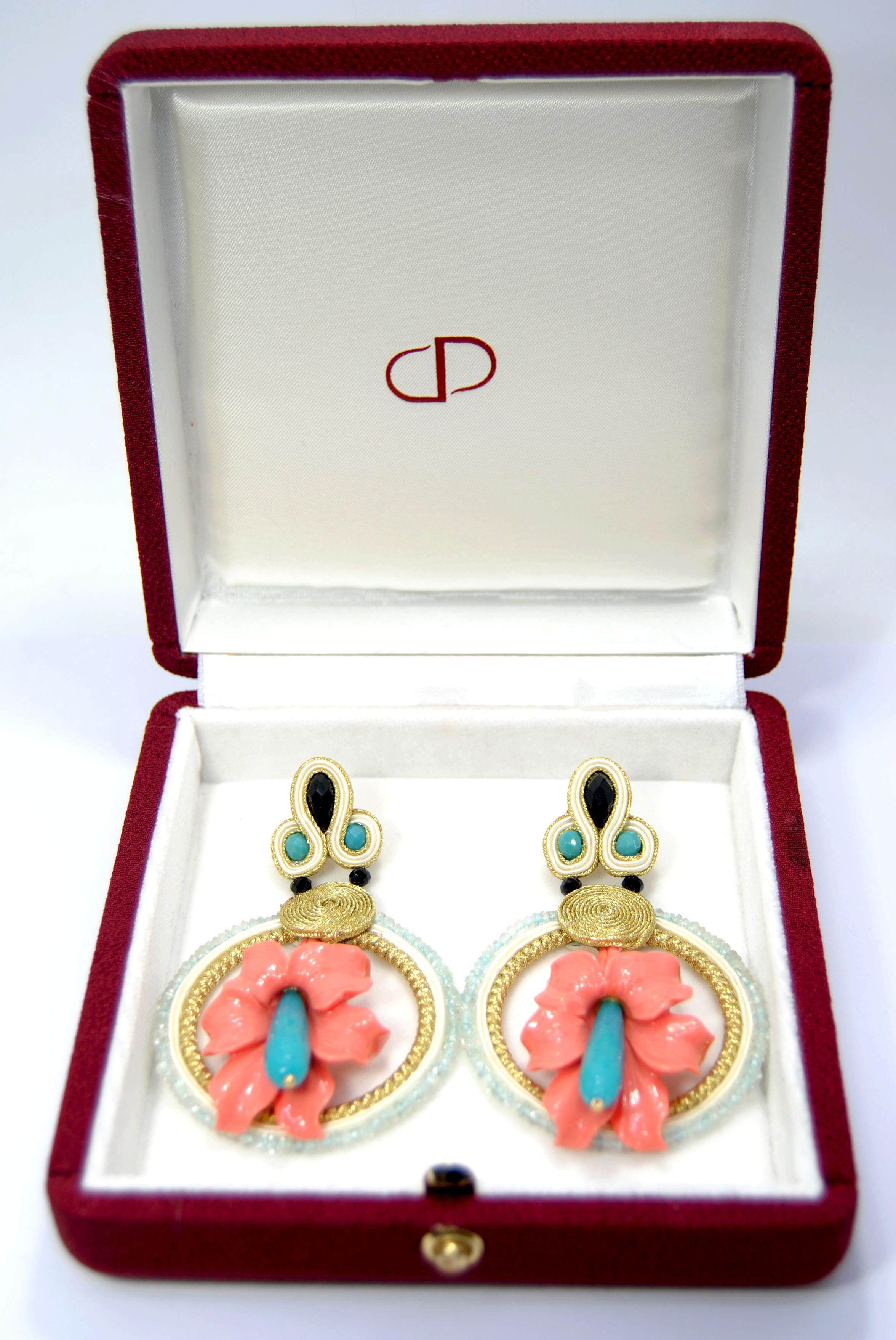 Pradera Kalas Collection Soutache Silver Earrings Aquamarine and Tinted ...
