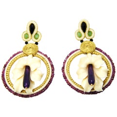 Pradera Kalas Collection Soutache Silver Earrings with Amathysts and Purple Jade