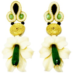 Boucles d'oreilles en argent Soutache de la collection Pradera Kalas avec résines et jade vert