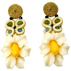 Pradera Kalas Collection Soutache Silver Earrings with Resins and Yellow Jade