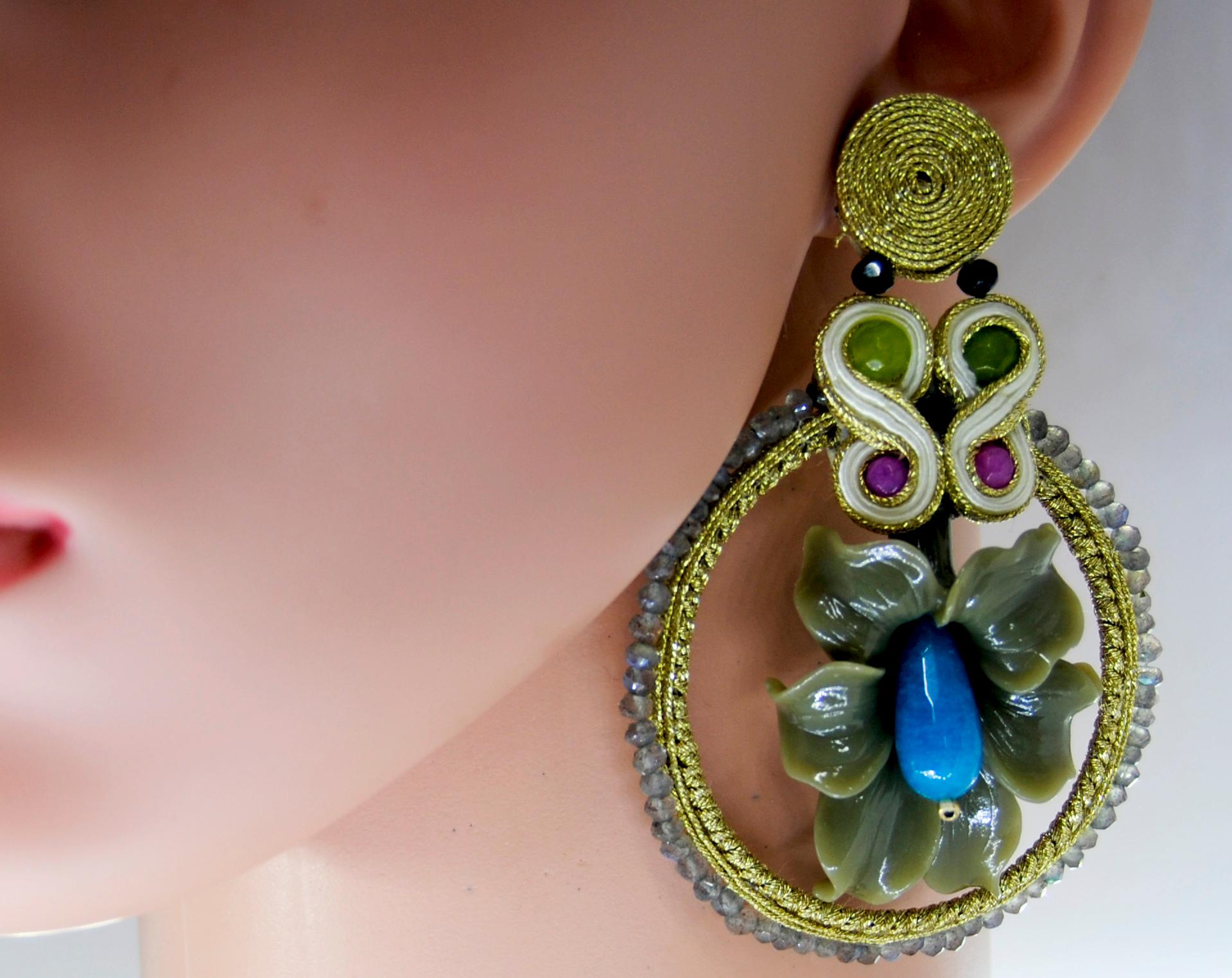 Women's Pradera Kalas Travel Jewelry Collection Silver and Soutache with Resins and Jade