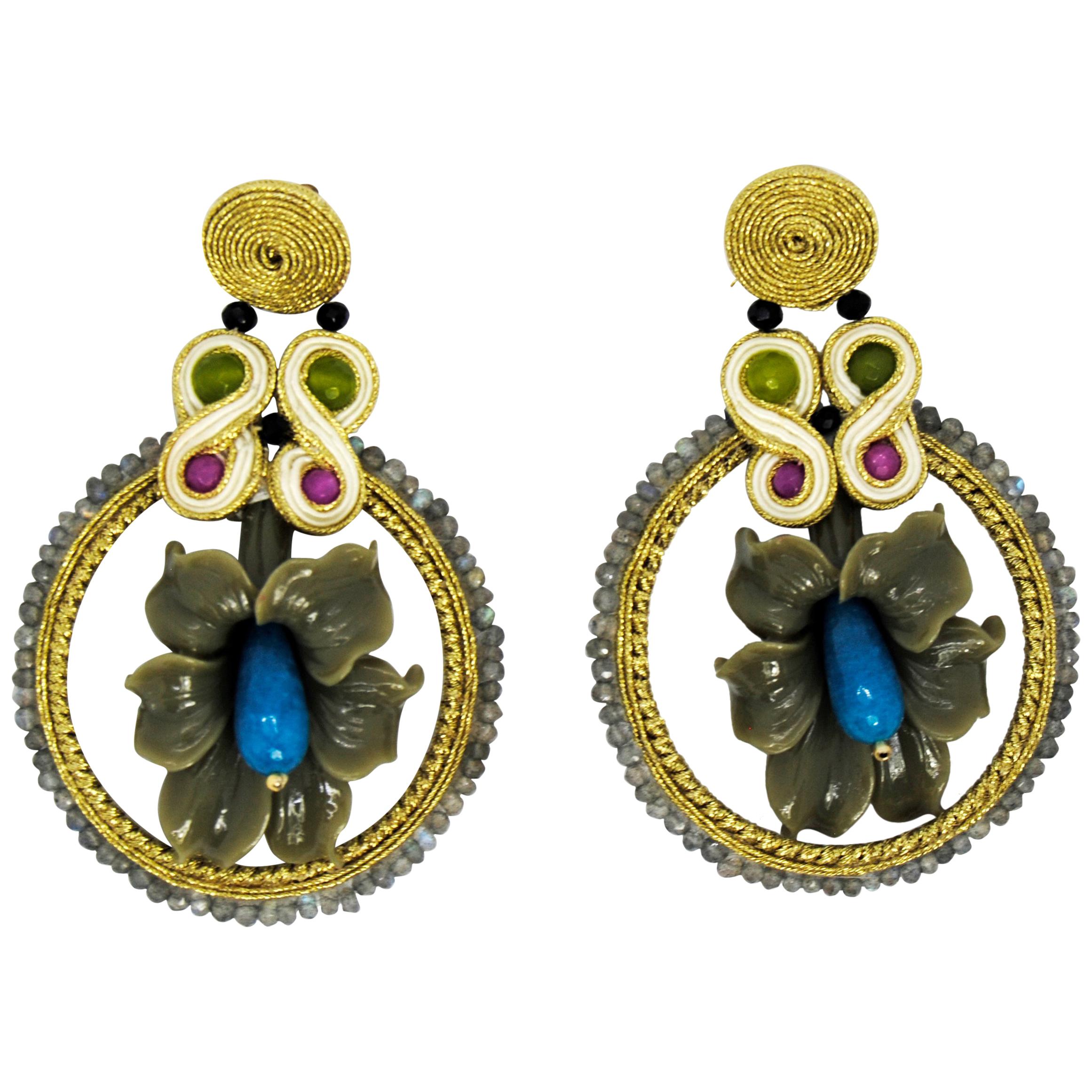 Pradera Kalas Travel Jewelry Collection Silver and Soutache with Resins and Jade