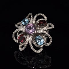 Pradera Ring in 18k White Gold with Topaz, Amethyst, Tourmaline and Diamonds