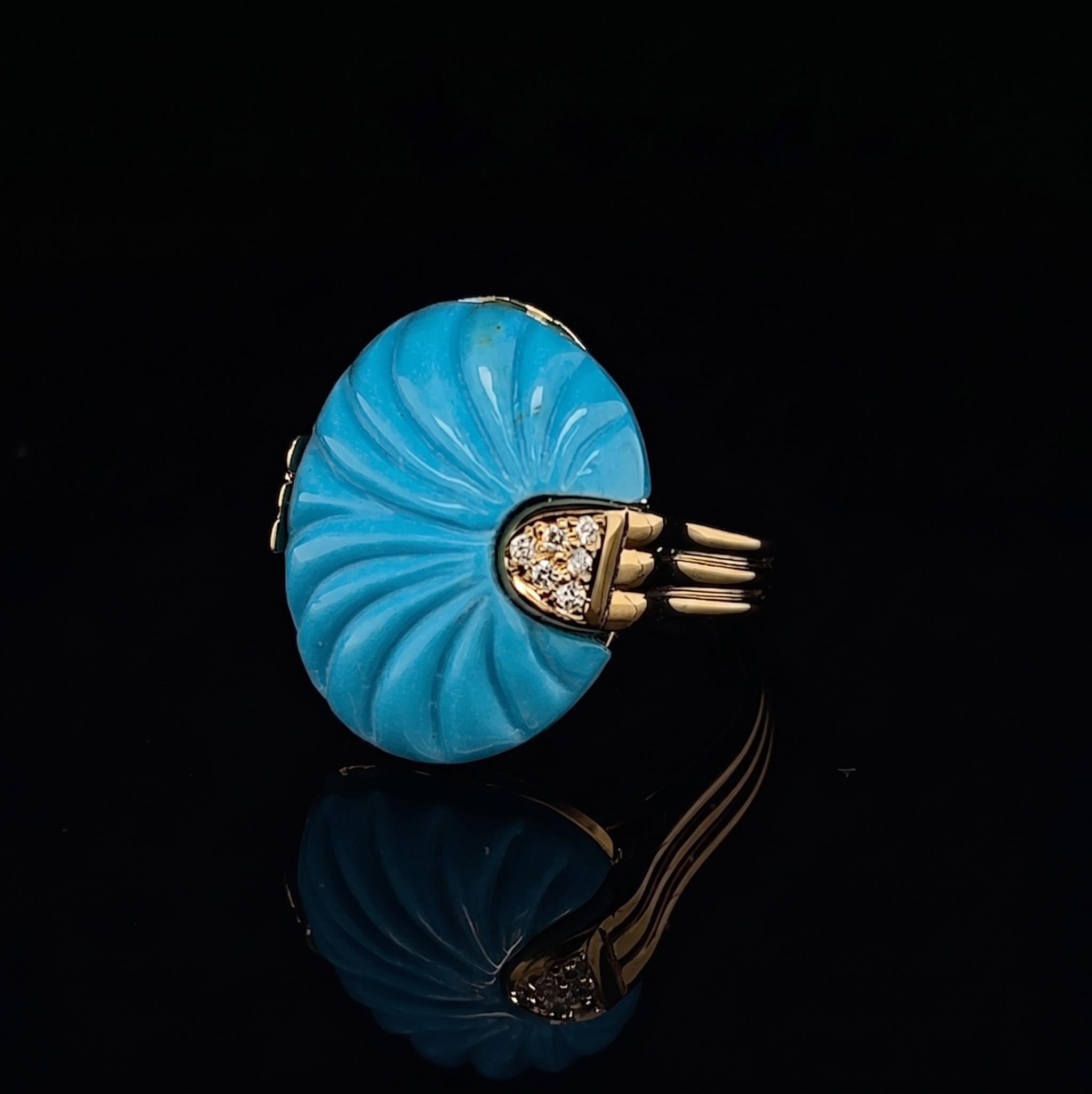 Ring Rader's Pradera Ring in 18K Yellow Gold and Orange Coral with Diamonds For Sale ...