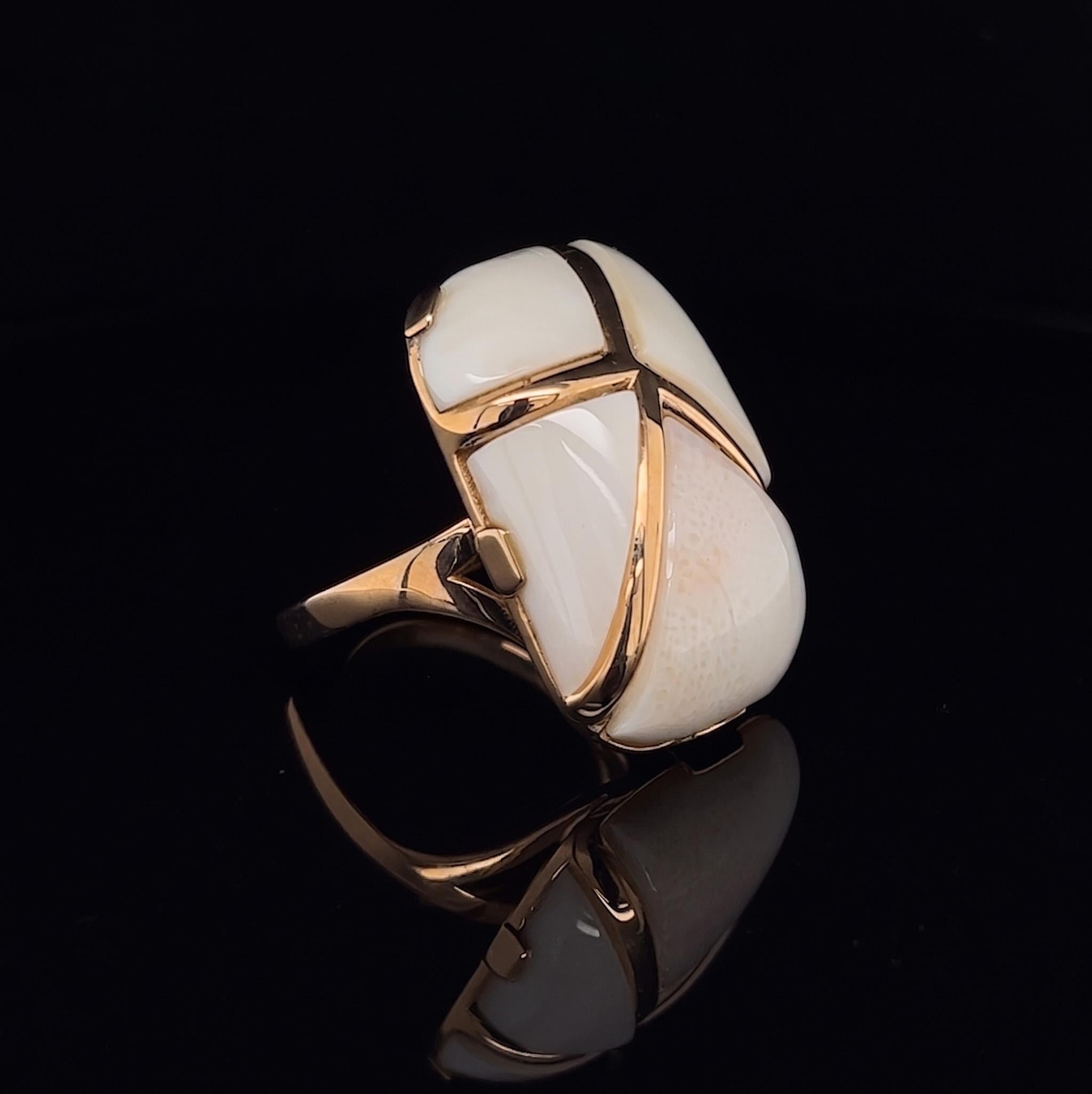 Ring Rader's Pradera Ring in 18K Yellow Gold Natural Orange Coral with Fancy Colored ...