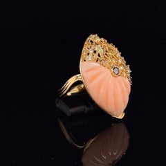 Pradera Ring in 18K Yellow Gold Natural Orange Coral with Fancy Colored Diamonds