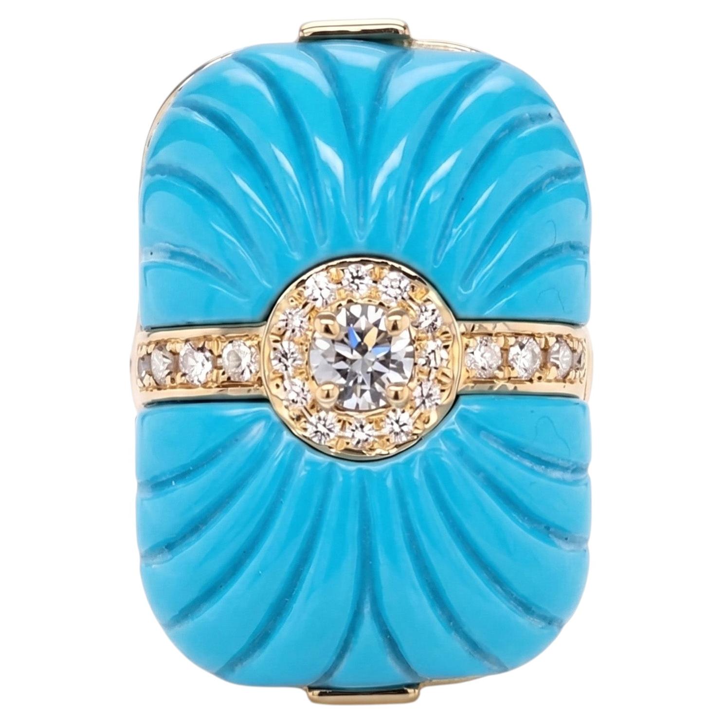 Pradera Ring in 18K Yellow Gold Turquoise and 21 Diamonds For Sale