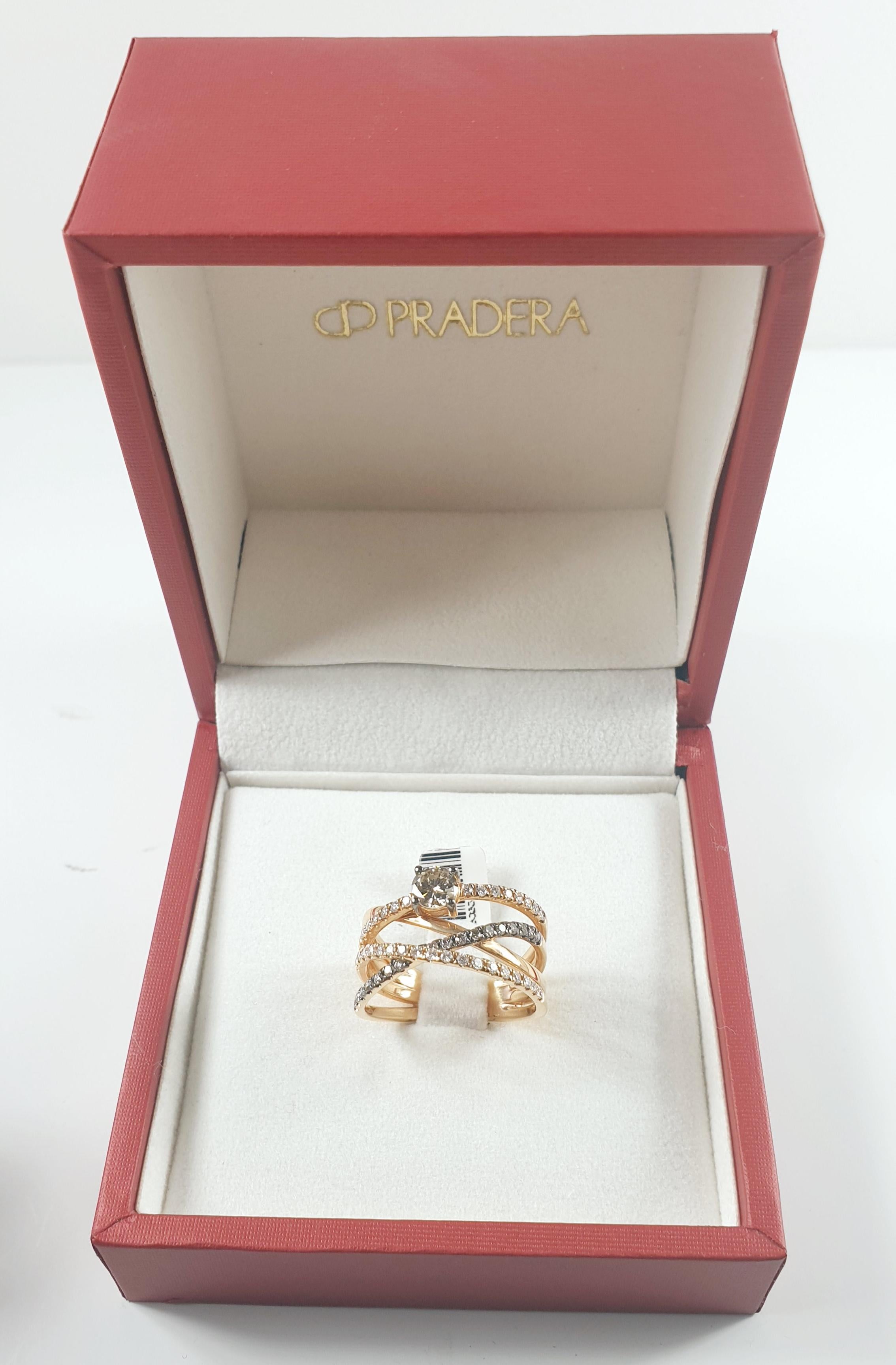Pradera Solitaire Ring with Center Brown Diamond and 18 Karat Gold For Sale 1