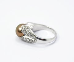 Pradera Tahiti Pearl Cocktail Ring with White Diamonds and 18 Karat White Gold