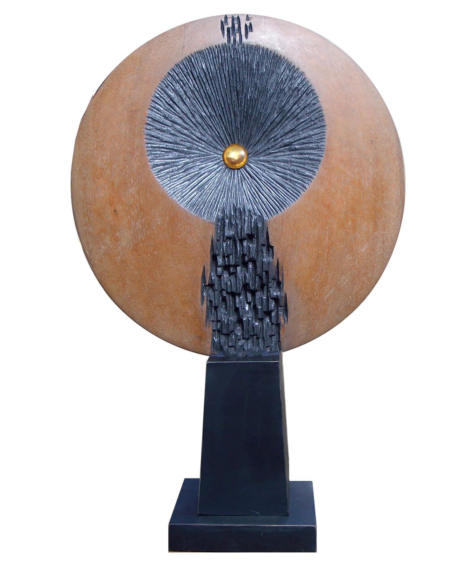 Pradip Mondal Abstract Sculpture - Nature II : Abstract, Bronze, Wood Sculpture by Indian sculptor "In Stock"