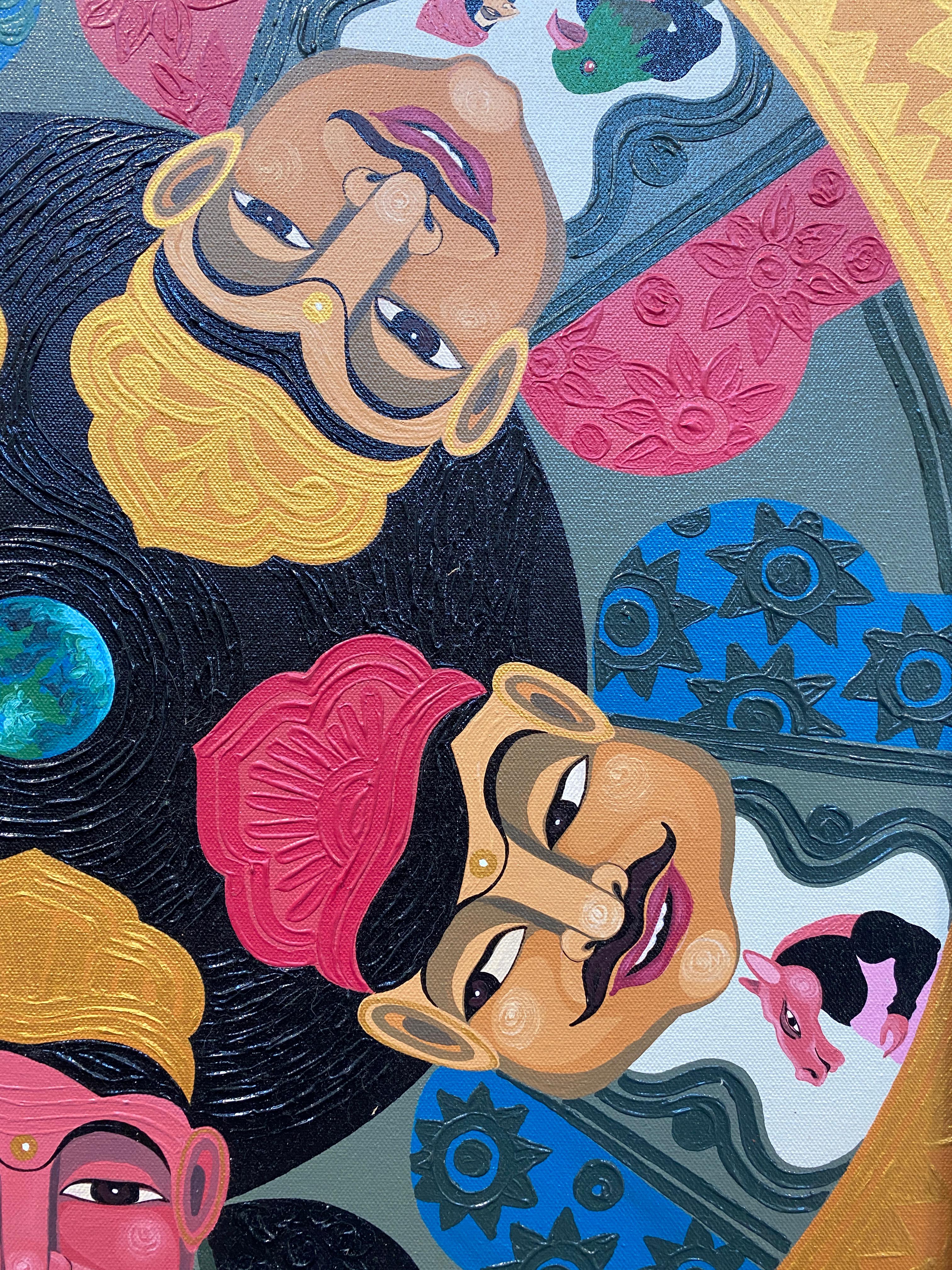 Chackrobarty’s artistic approach often challenges traditional notions of identity and form, creating a constant visual flux and blending contemporary and traditional elements. Here in Untitled, Chakraborty uses a mandala as the main component of his