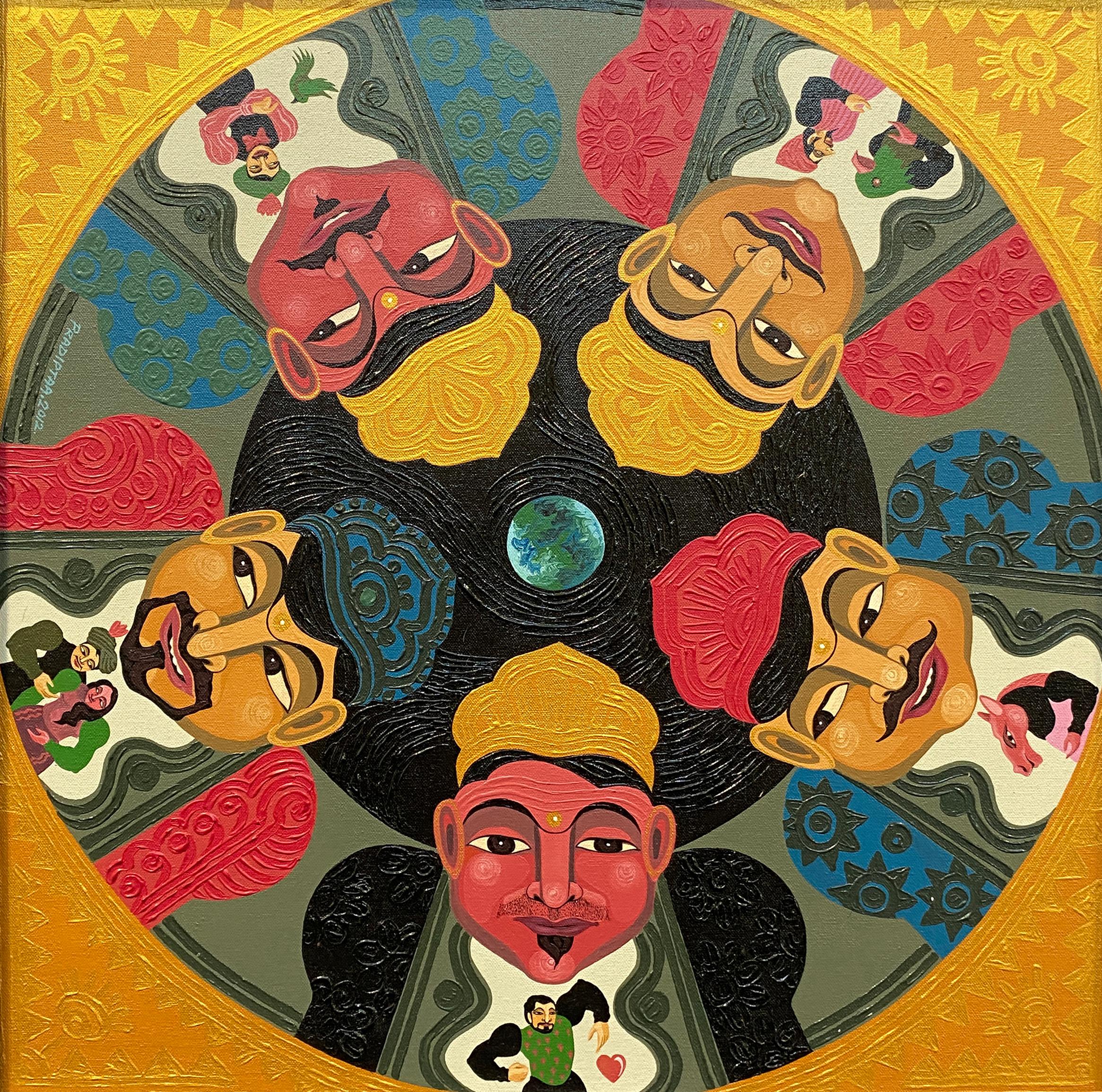 Pradiptaa Chakraborty Figurative Painting - Mandala, Different Faces of Man