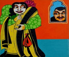 Le paradoxe jaune de l'amour, acrylique sur panneau de canson de l'artiste indien « en stock »