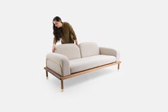 "Prado" Sofa Mexican Contemporary design in Parota Wood, Copper or Brass Detail