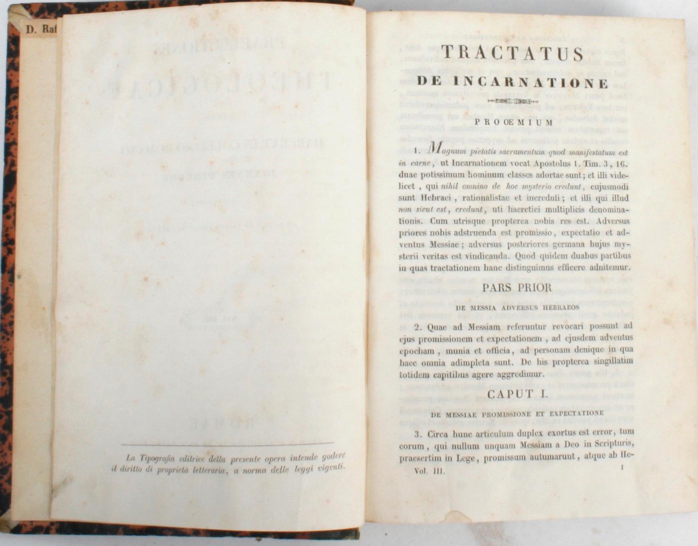Praelectiones Theologicae Joannes Perrone, 1847 In Fair Condition In valatie, NY