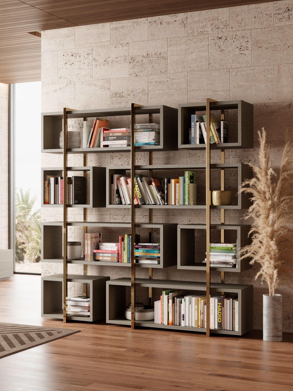 Portuguese Mid-century bookshelf with customisable wood and steel For Sale