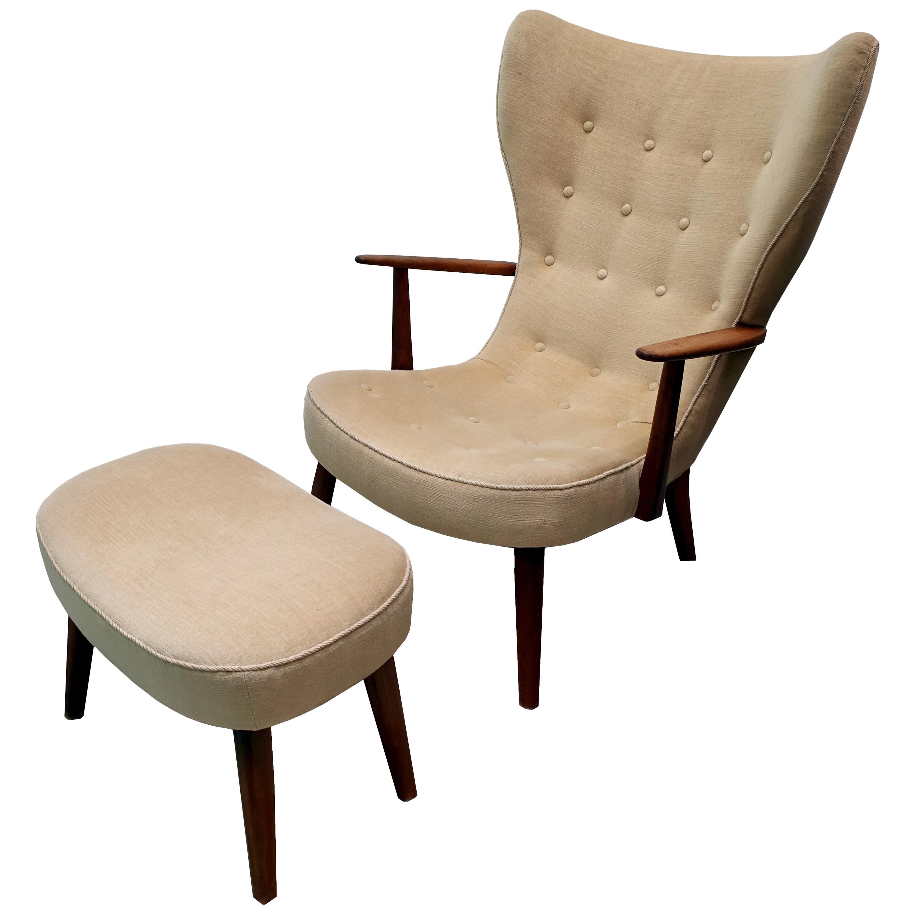 Pragh Armchair and Footstool by Ib Madsen & Acton Schubell, Denmark, circa 1950s