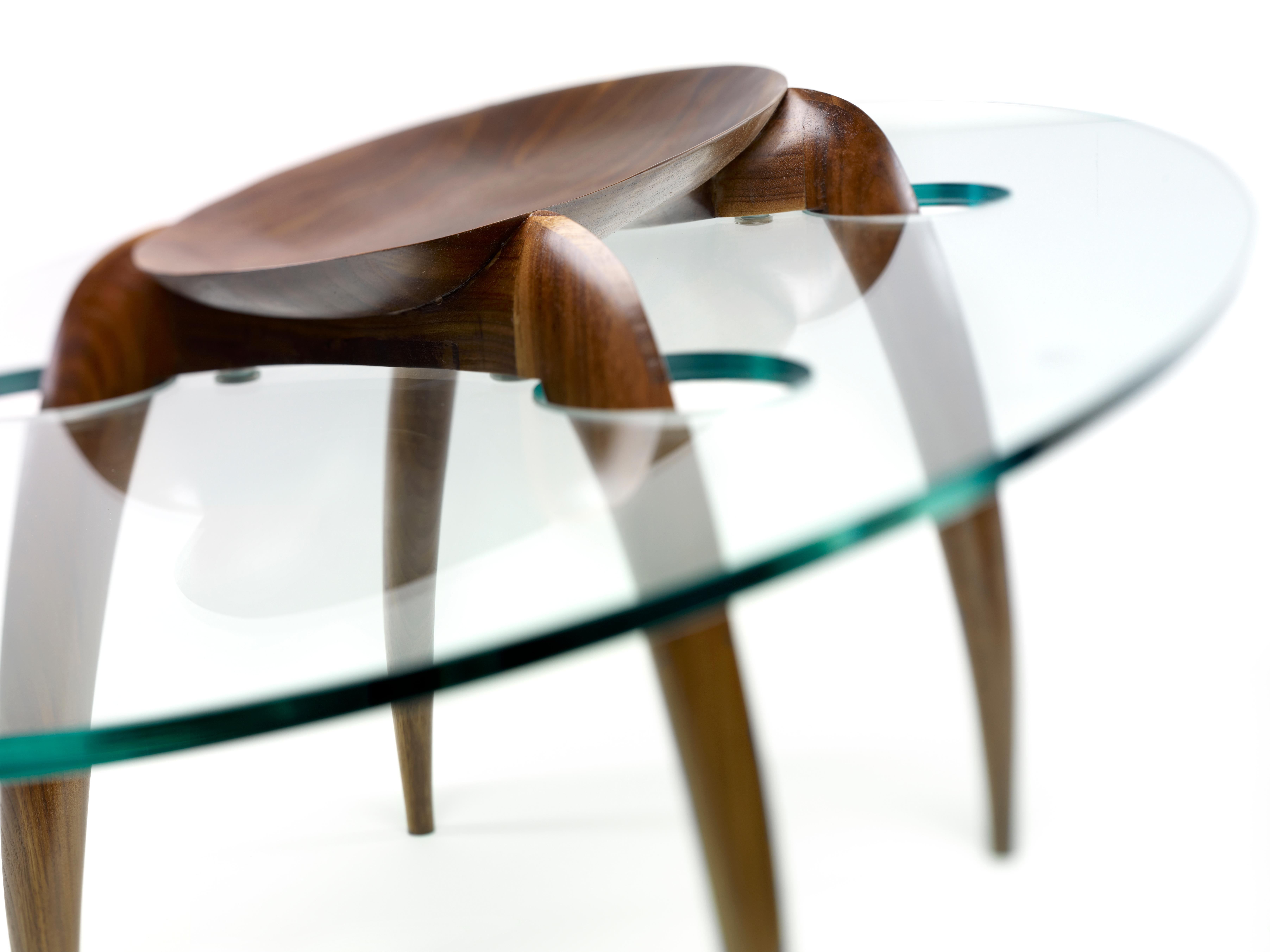 Pragmatism - Walnut Coffee Table Signed by Gildas Berthelot In New Condition In Geneve, CH