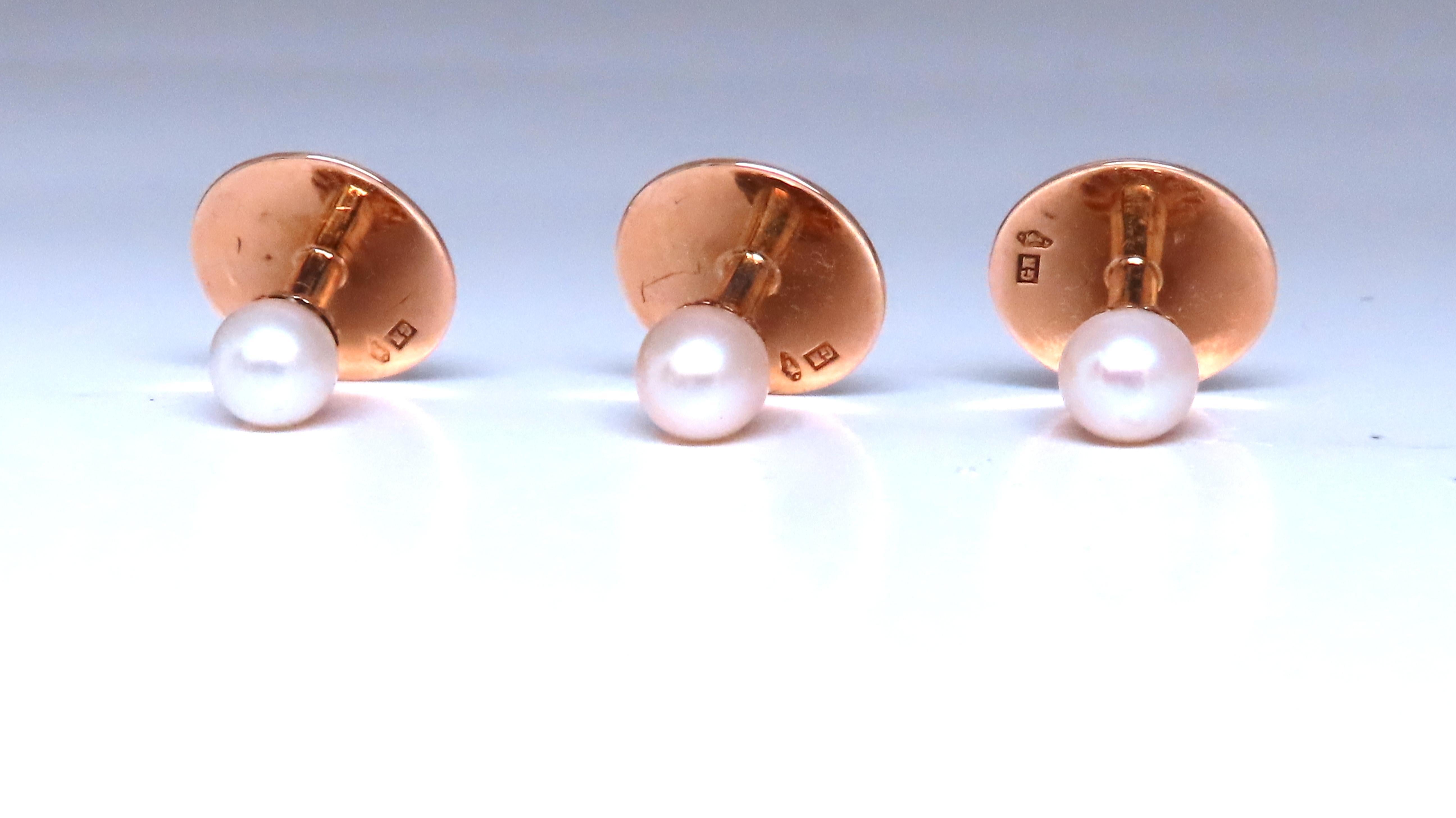 Georgien Ensemble de clous de boutons anciens Prague à trois perles avec boîte d'origine 14 carats 12371 en vente