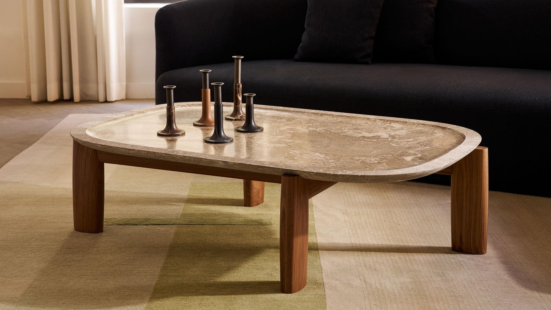 Contemporary Praia da Granja Rectangular Coffee Table by Sebastian Herkner in Pall Stone For Sale