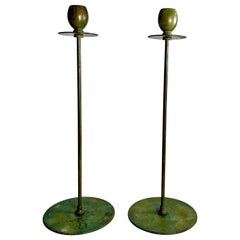 Kerzenständer aus Messing der Prairie-Schule im Stil von Jarvie C1910 mit Originalpatina