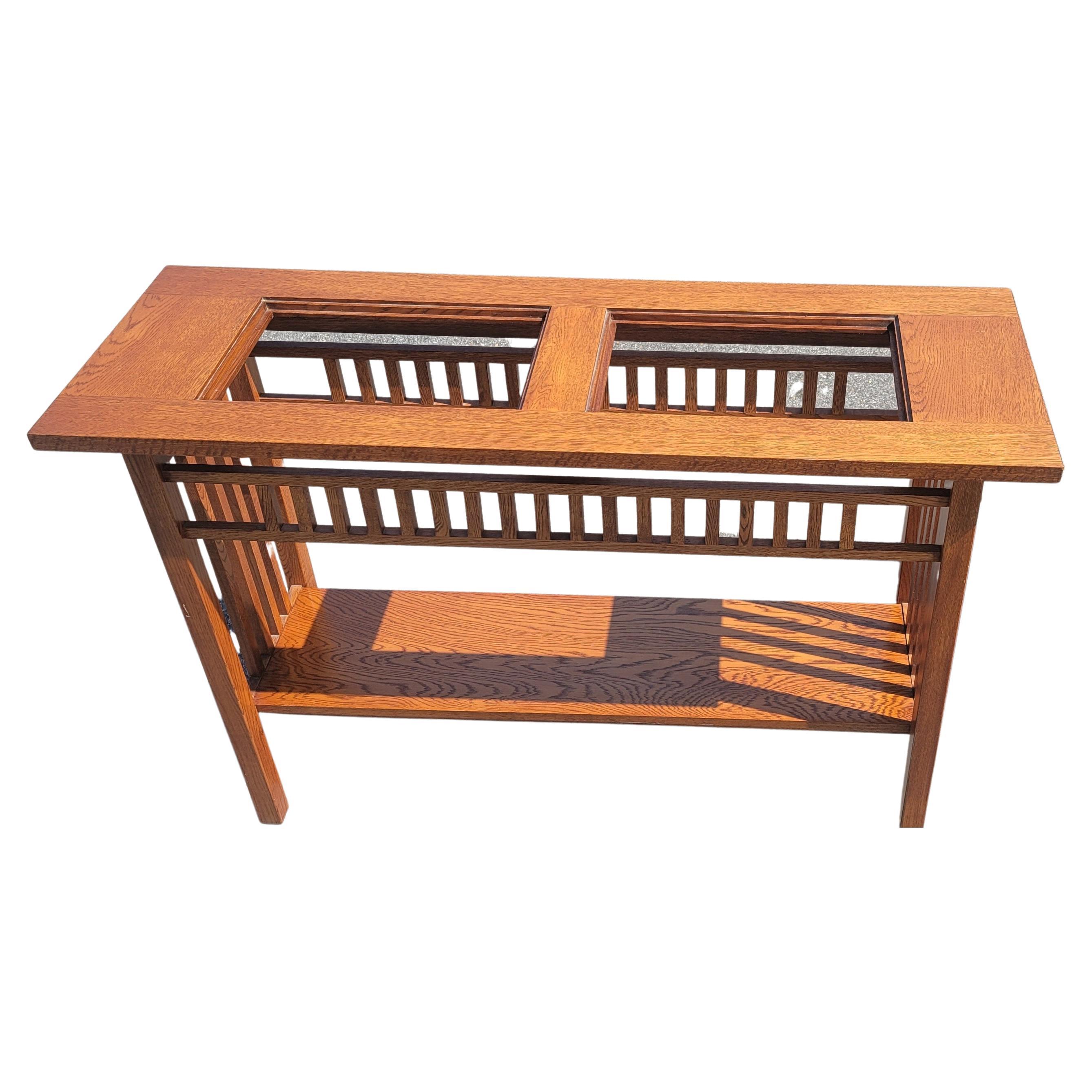 Prairie School Style Amish Craft Mission Oak Arts and Crafts Glass Console Table In Good Condition In Germantown, MD