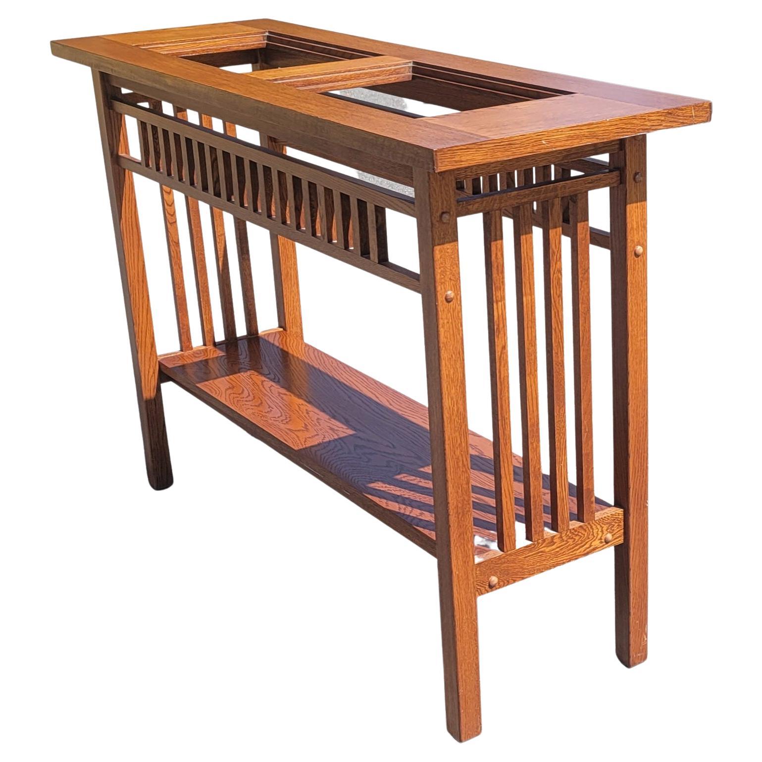 20th Century Prairie School Style Amish Craft Mission Oak Arts and Crafts Glass Console Table