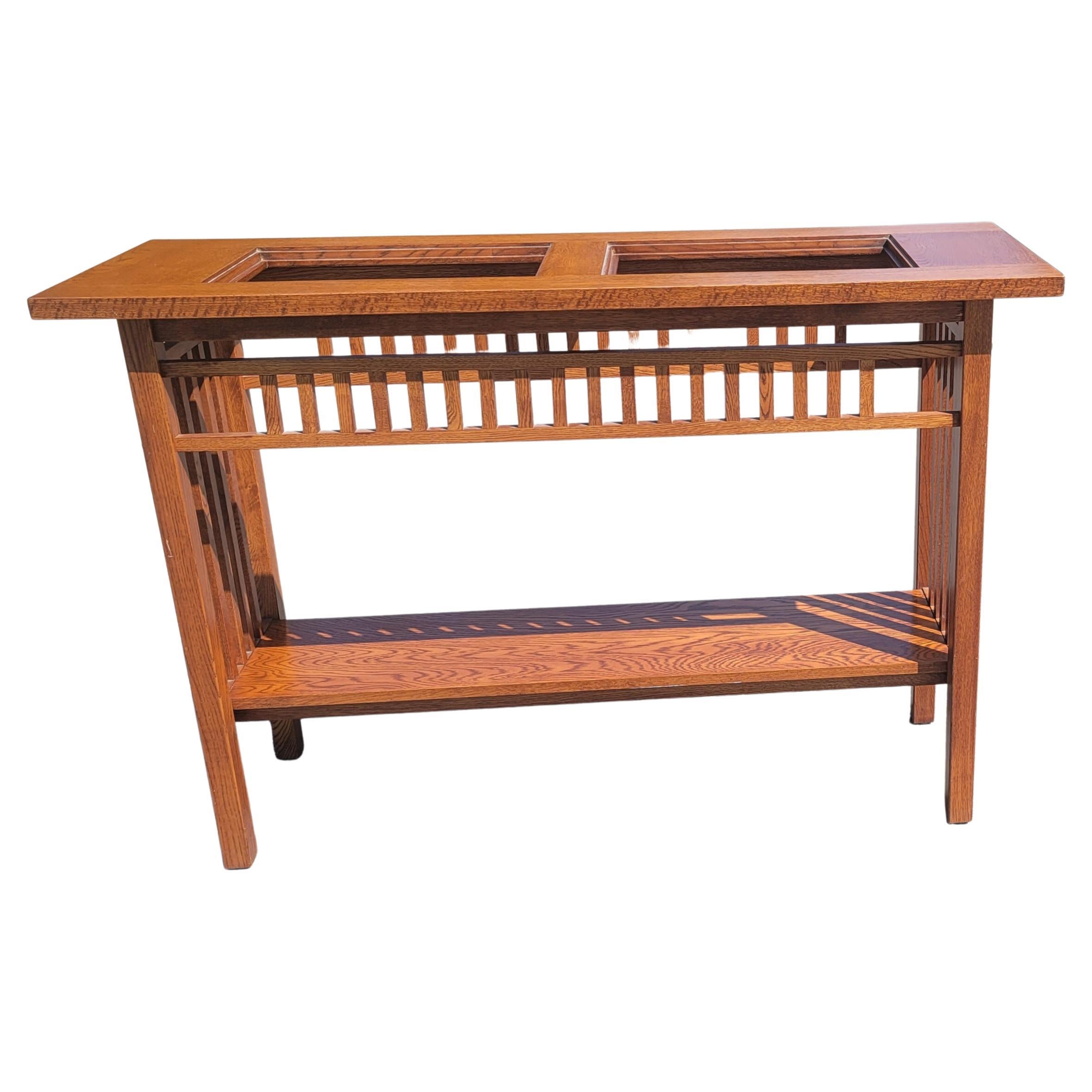 Prairie School Style Amish Craft Mission Oak Arts and Crafts Glass Console Table 1