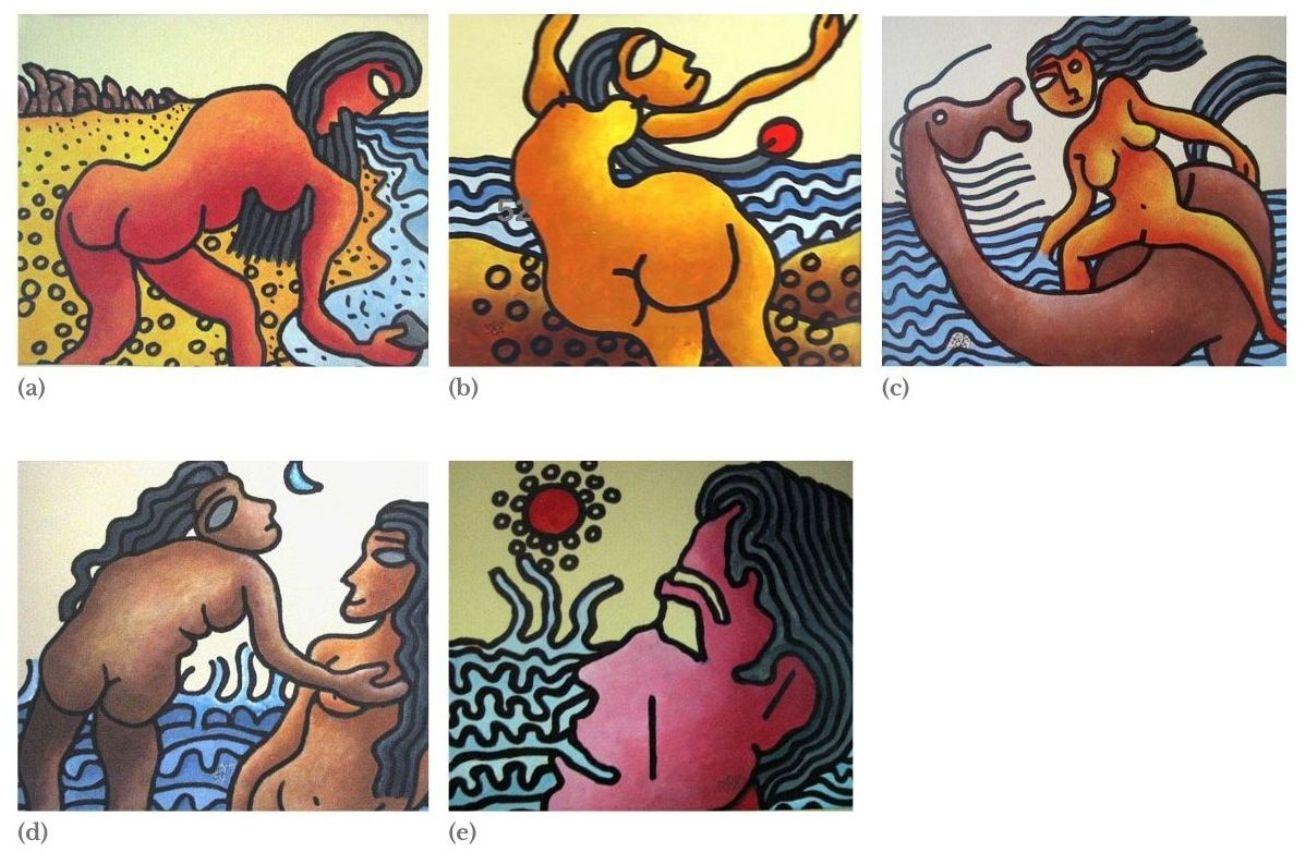 Set aus 5 Werken, Strandserie, Mixed Media auf Papier, Meister indischer Künstler, auf Lager – Painting von Prakash Karmarkar
