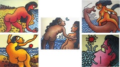 Beach Series, Mixed Media on Paper Set of 5 works Master Indian Artist"In Stock"