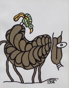 Animale, Tecnica mista su carta, Grigio, Verde, Giallo di Artista indiano "In magazzino"