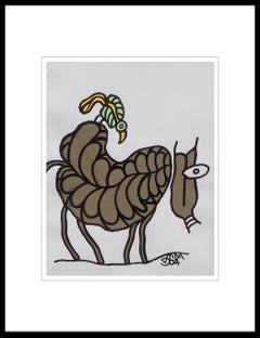 Animal, Técnica mixta sobre papel, Gris, Verde, Amarillo por Artista indio "En Stock"