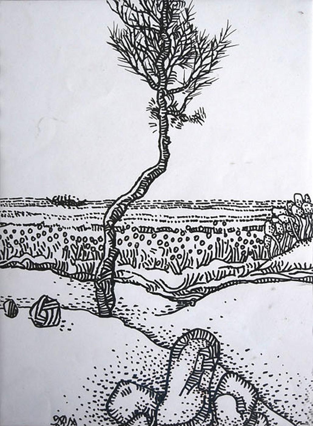 Prakash Karmarkar Landscape Art - Landscape, Ink on Paper by Modern Indian Artist Prokash Karmakar "In Stock"