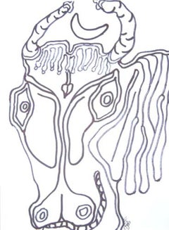 Laughing Cow, Ink on Paper by Modern Artist Prokash Karmakar "In Stock"