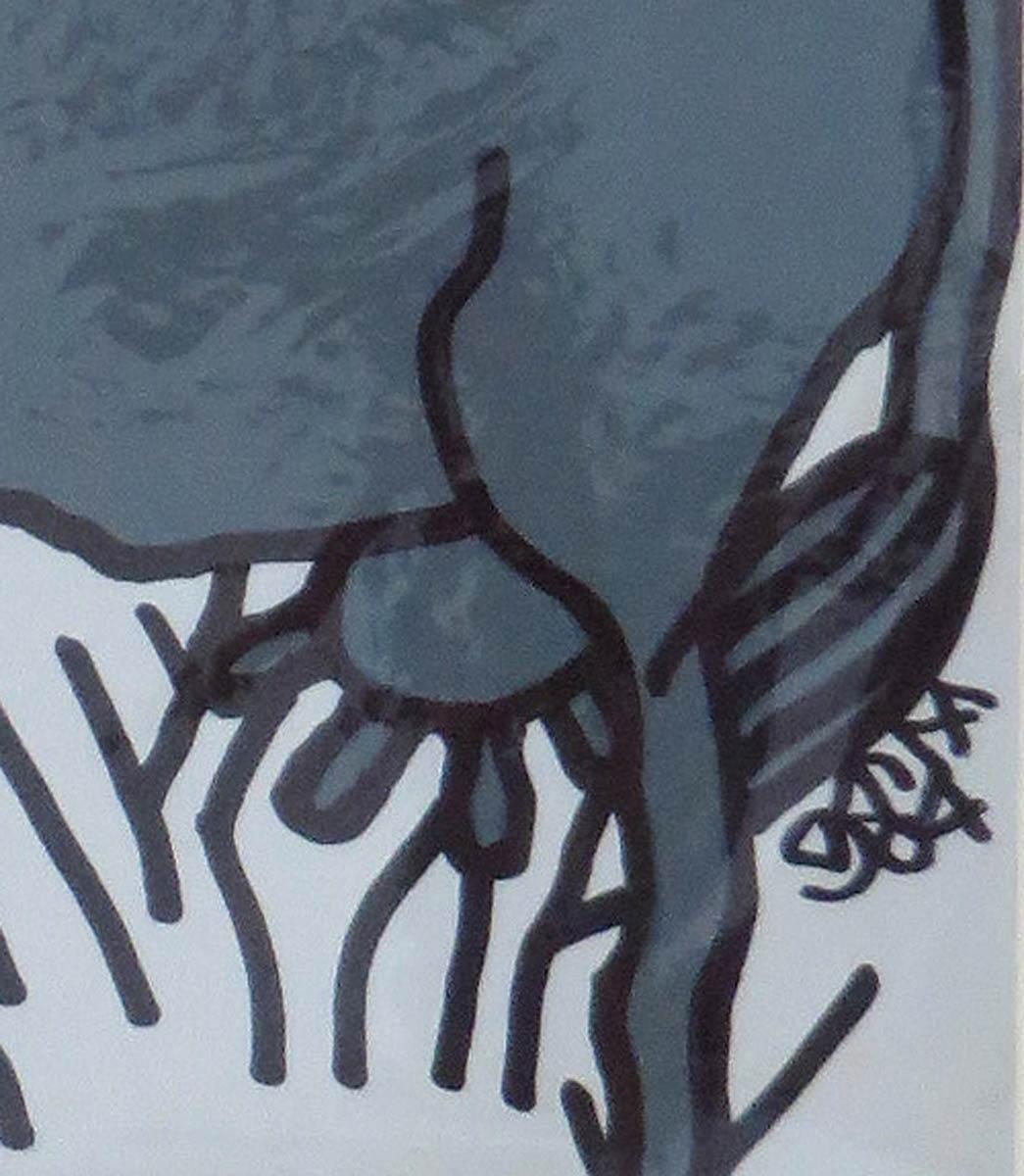 La vache, l'animal, technique mixte sur papier, bleu, rose par l'artiste indien de maître « en stock » en vente 5