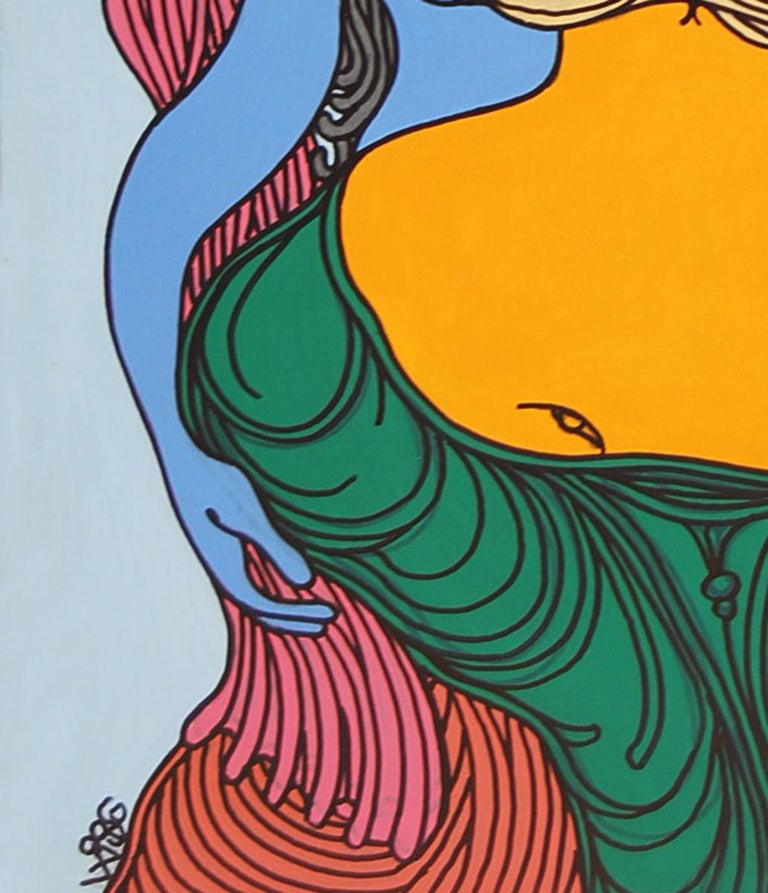 Radha-Kishen, Mythology, Acrylic, Green, Blue, Red by Top Artist 