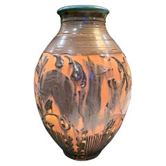 "Prancing Deer", Large, High Style Art Deco Vase by Hentschel for Rookwood