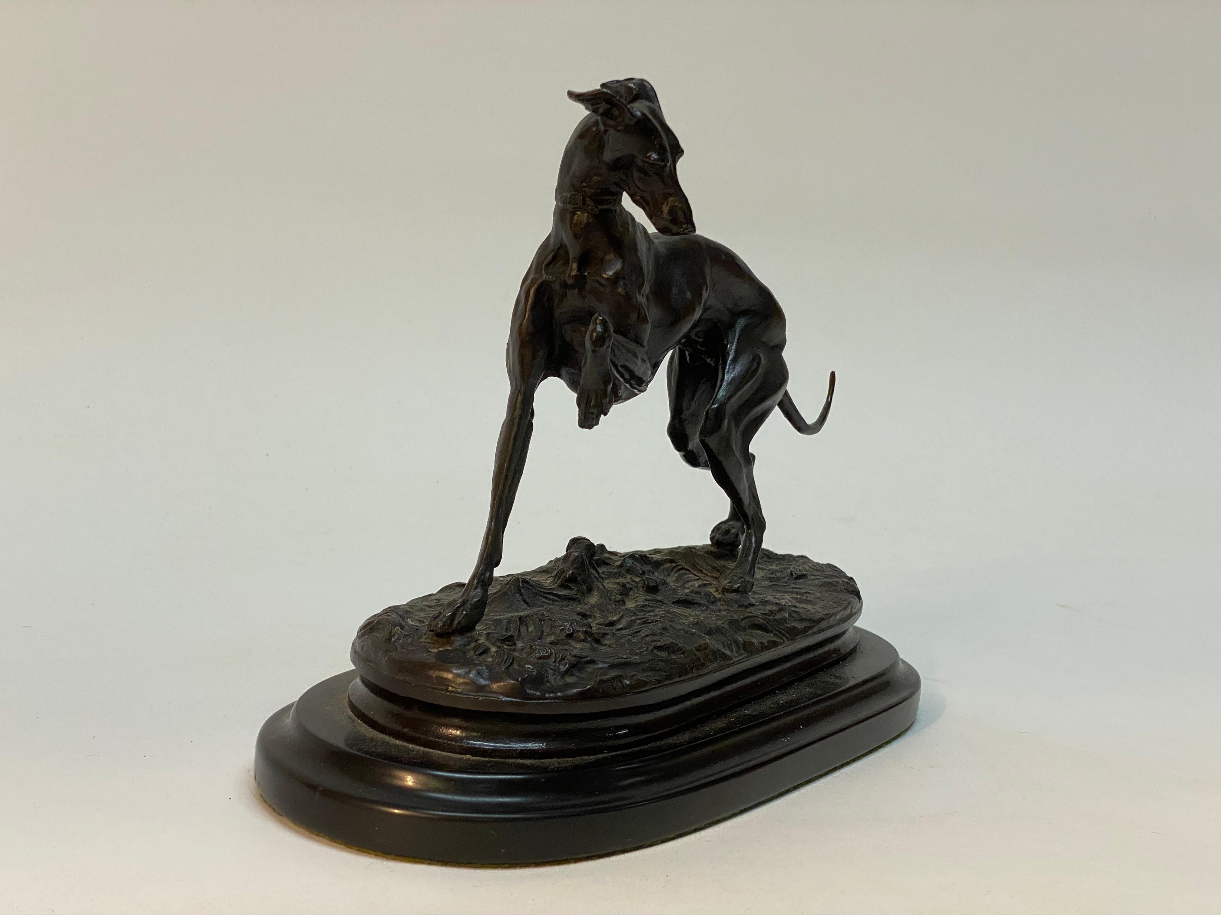 French Prancing Greyhound Bronze by Pierre Jules Mene For Sale